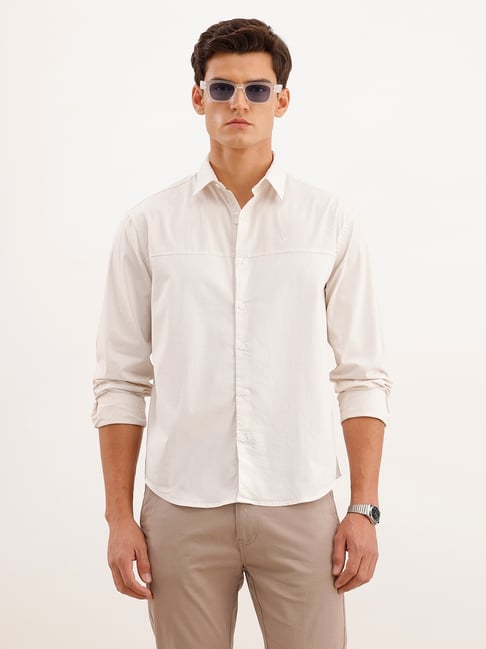 Wrogn Mens Off White Relaxed Fit Checked Shirt-picture-44