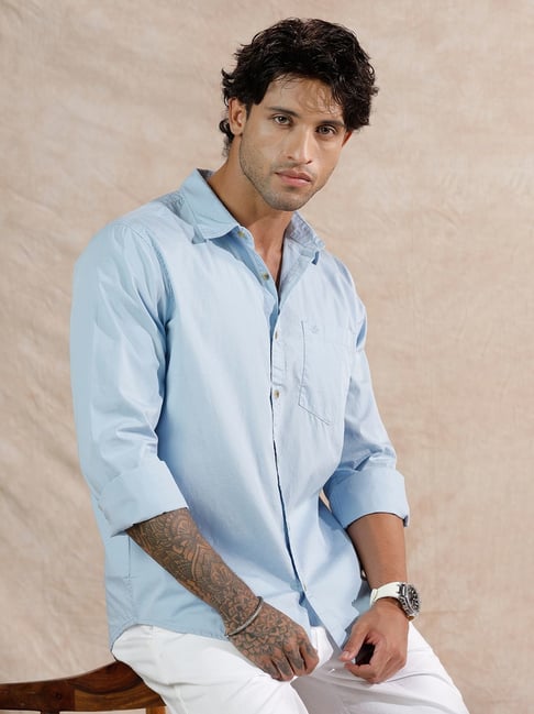 Wrogn Mens Blue Regular Solid Shirt-picture-27