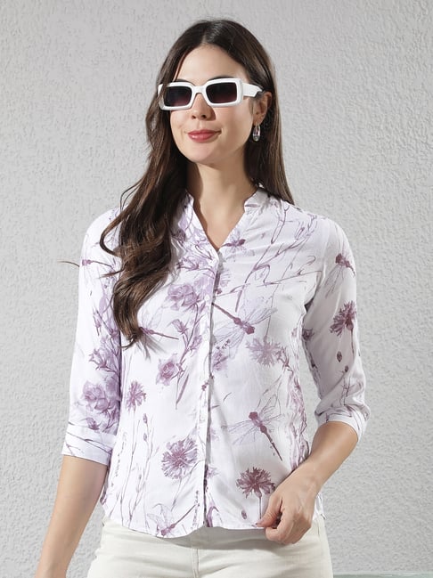 Crimsoune Club Purple Viscose Floral Print Shirt-picture-26