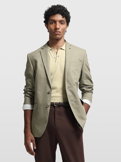 Arrow Mens Green Regular Fit Solid Linen Blazer-picture-28