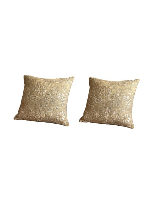 Ellementry Ochre Yellow Cotton Melange Floral Large Cushion Cover - Set of 2-picture-11