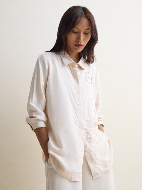 Zuba by Westside Off-White Floral Embroidered Linen-Blend Tunic-picture-26