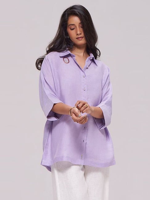 Ganga Fashions Pastel Lilac Pure Linen Shirt-picture-17