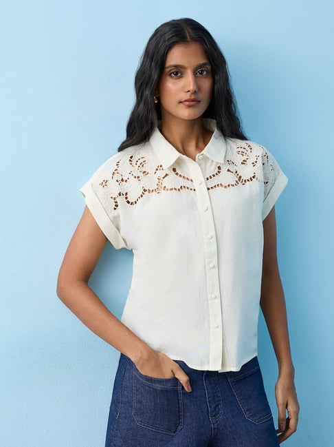 LOV by Westside Off-White Floral Embroidered Shirt-picture-34