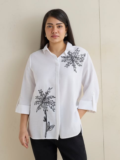 Gia by Westside White Floral Embroidered Shirt-picture-31