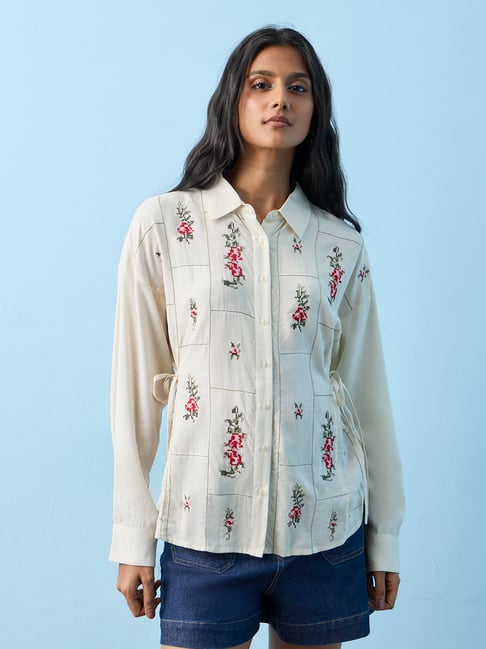 LOV by Westside Off-White Floral Embroidered Shirt-picture-30