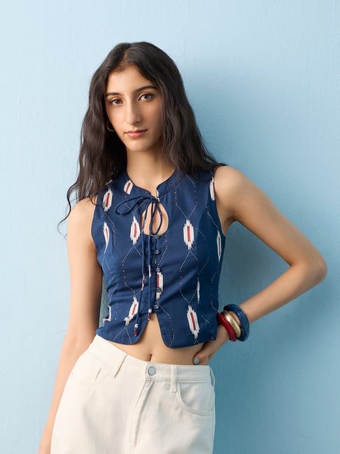 Bombay Paisley by Westside Navy Printed Cotton-Blend Top