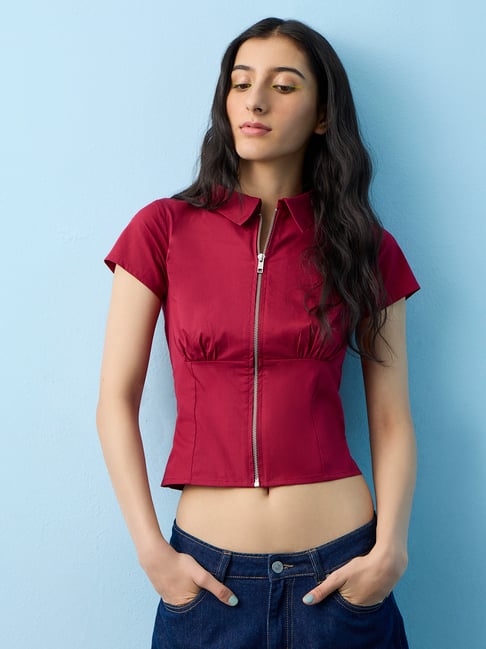 Nuon by Westside Red Solid Blouse