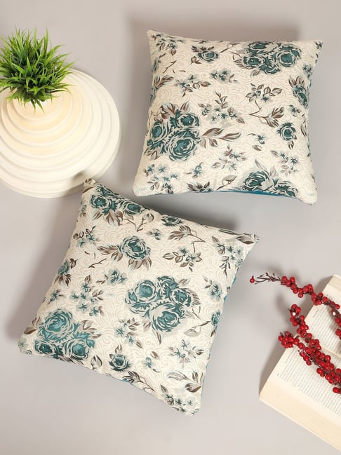 HOSTA HOMES Turquoise Blue & Beige Cushion Covers - Set of 2(16 X 16 Inch)-picture-25