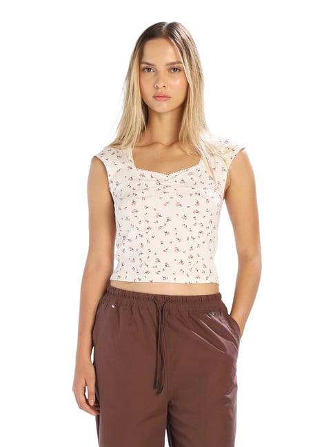 Only White Cotton Printed Top