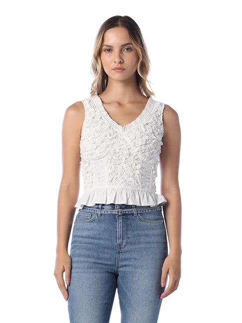 Only White Cotton Embellished Top