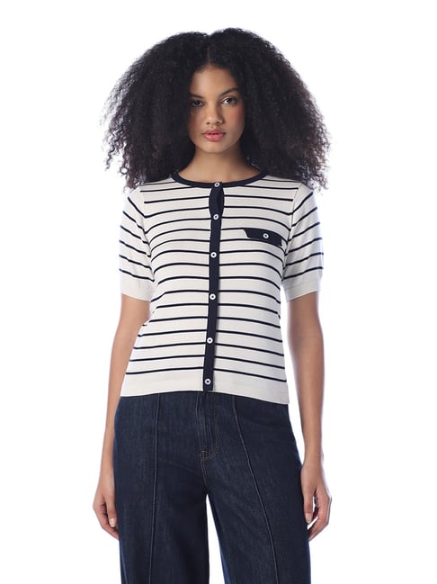 Only White Regular Fit Cotton Striped Top-picture-31