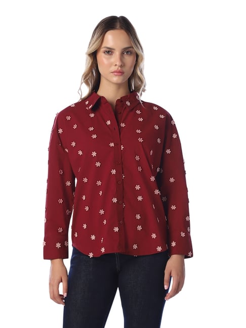 Only Maroon Cotton Shirt-picture-13