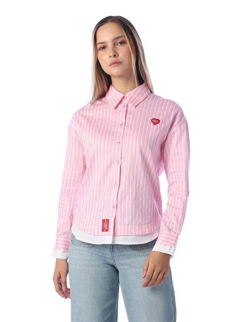 Only Pink Cotton Striped Shirt-picture-10