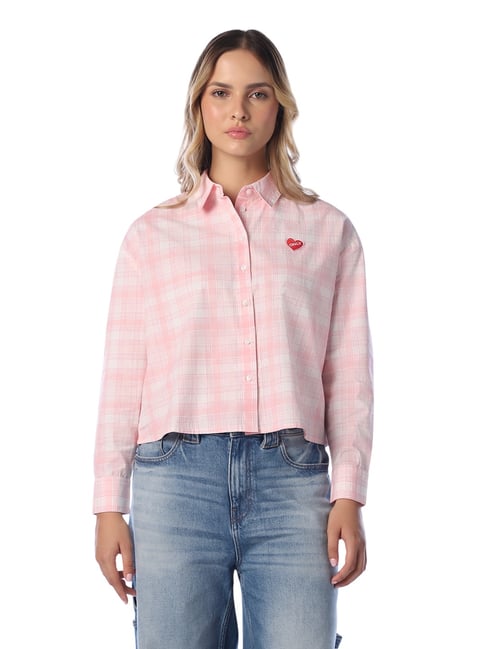 Only Pink Cotton Checked Shirt-picture-25
