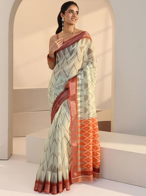 Libas Womens Beige Regular Fit Leheriya Saree-image-32