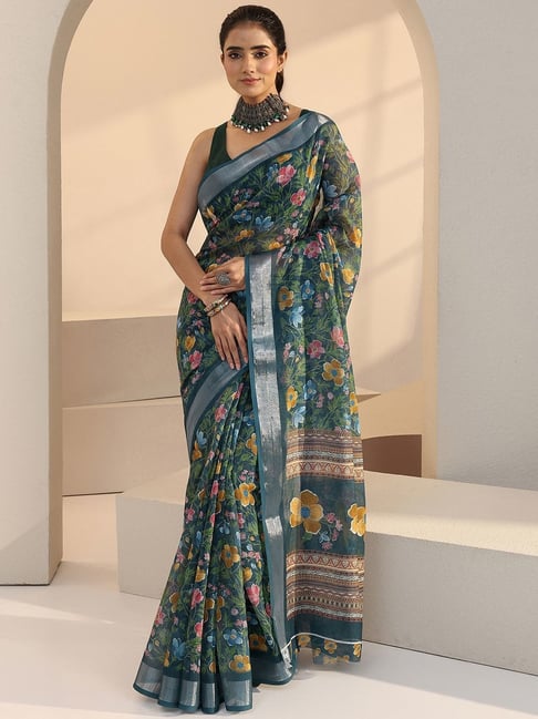 Libas Womens Blue Regular Fit Floral Saree-picture-22