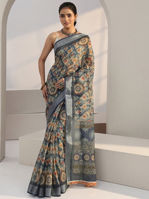 Libas Womens Blue Regular Fit Abstract Saree-picture-35