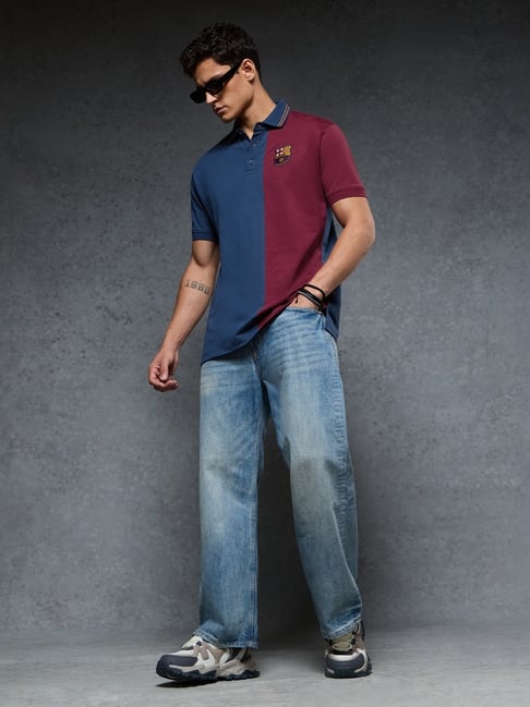 The Souled Store Blue Cotton Regular Fit Colourblocked Polo T-Shirt-picture-22