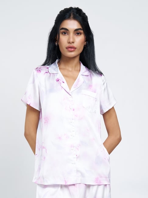 Dreamz by Pantaloons White Floral Print Satin Sleep Shirt-picture-18