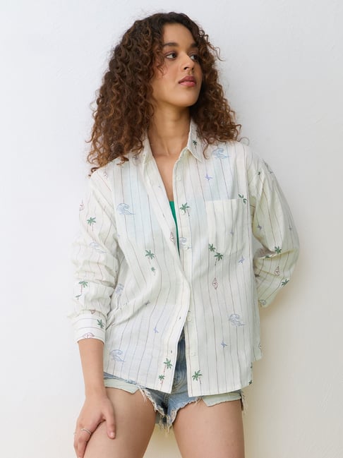 The Souled Store Off White Cotton Striped Shirt-picture-39