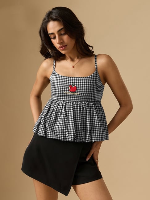 The Souled Store Black Cotton Checked Top-picture-20