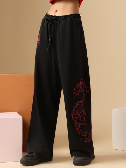 The Souled Store Black Cotton Embroidered Trackpants-picture-35