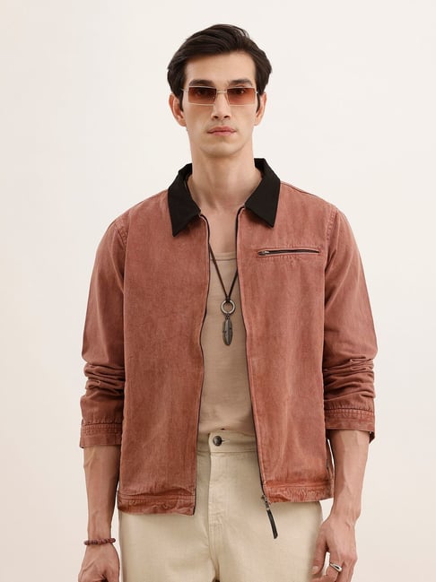 Wrogn Mens Brown Regular Solid Denim Jacket-picture-39