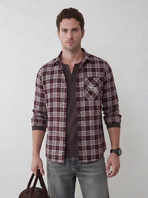 Wrogn Mens Brown Slim Checked Shirt-picture-10