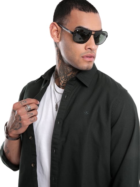 Wrogn Mens Olive Slim Solid Shirt-picture-35