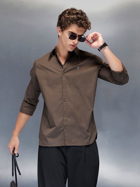 Wrogn Mens Brown Slim Solid Shirt-picture-18