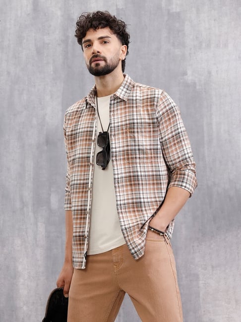 Wrogn Mens Brown Slim Checked Shirt-picture-15