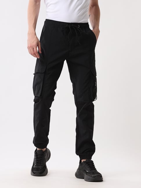Wrogn Mens Black Slim Fit Solid Cargo Joggers-picture-17