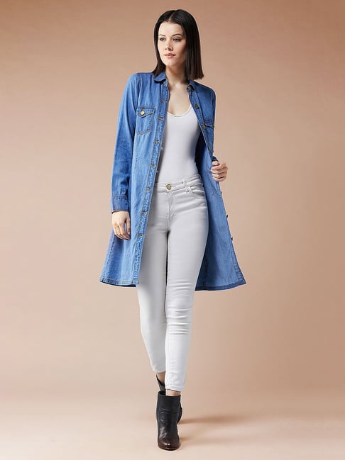 Dolce Crudo Women's Blue Relaxed Fit Solid Denim Jacket-picture-16