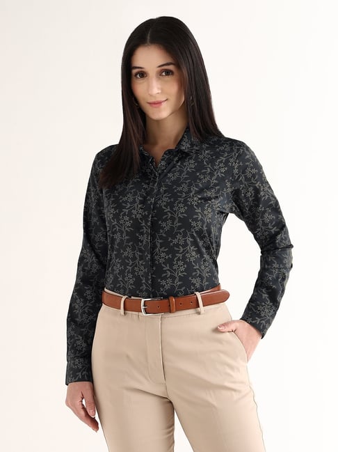 Hancock Workday Elegance Black Cotton Printed Long Sleeves Formal Shirt-picture-18