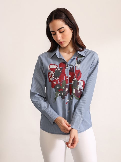 Kazo Blue Polyester Floral Print Shirt-picture-42