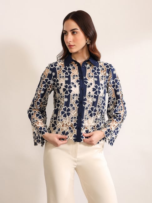Kazo Blue Polyester Floral Print Shirt-picture-18