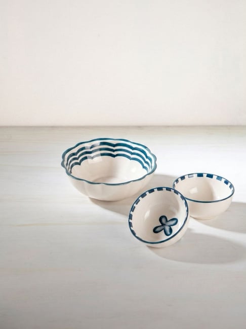 Freedom Tree Hand painted Teal Bowl and Katori - Set of 3-image-14