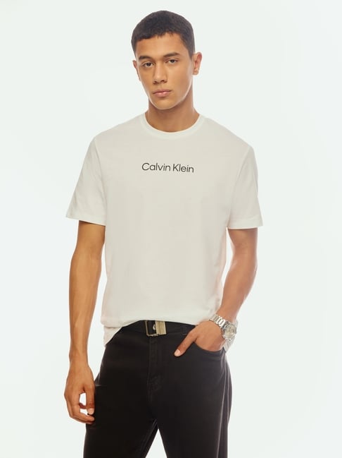 Calvin Klein Jeans Mens White Regular Printed Cotton Crew T-Shirt-picture-11