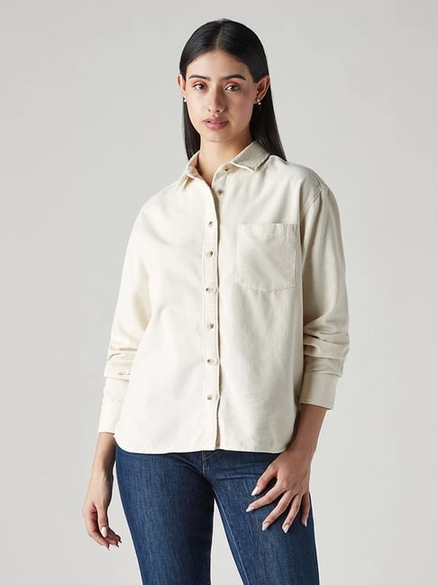 Levi's Women's Cream Relaxed Fit Solid Corduroy Shirt-picture-43