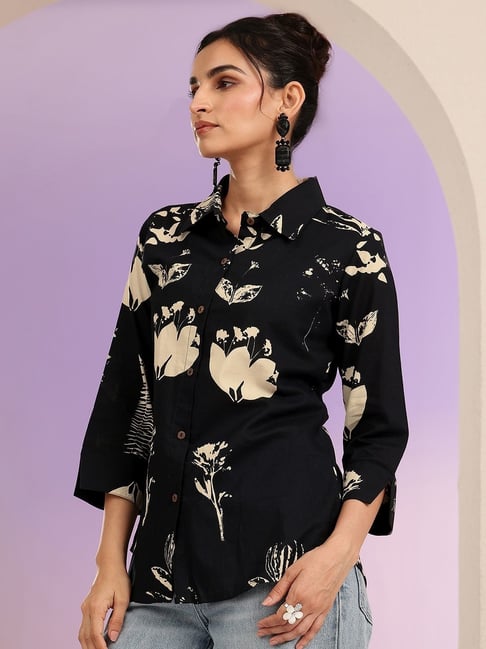 Libas Womens Black Regular Fit Floral Cotton Shirt-picture-12