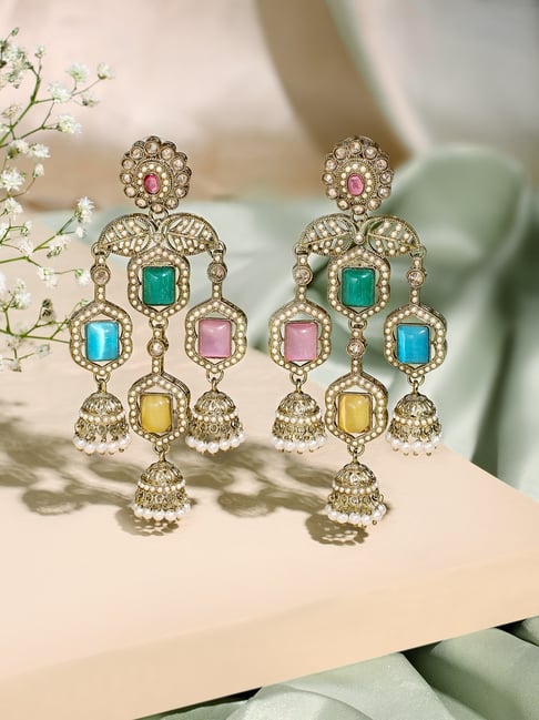 Zaveri Pearls Multicolor Stones & Beads Embellish Antique Statement Jhumki Drop Earrings for Women-picture-28