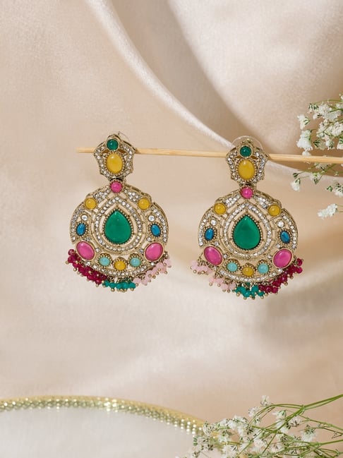 Zaveri Pearls Multicolor Stones Beads Austrian Diamonds Antique Plating Dangle Earrings for Women-picture-23