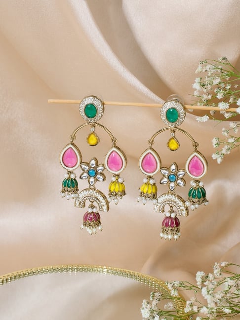 Zaveri Pearls Multicolor Stones & Beads Meenakari Antique Statement Jhumki Drop Earrings for Women-picture-26
