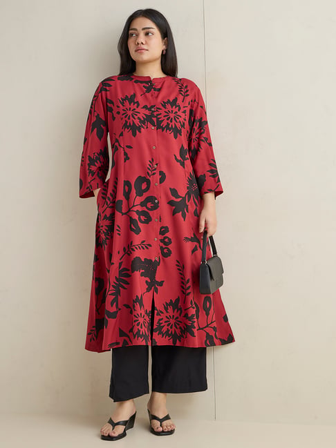 Diza by Westside Red Floral Printed A-Line Kurta-picture-31