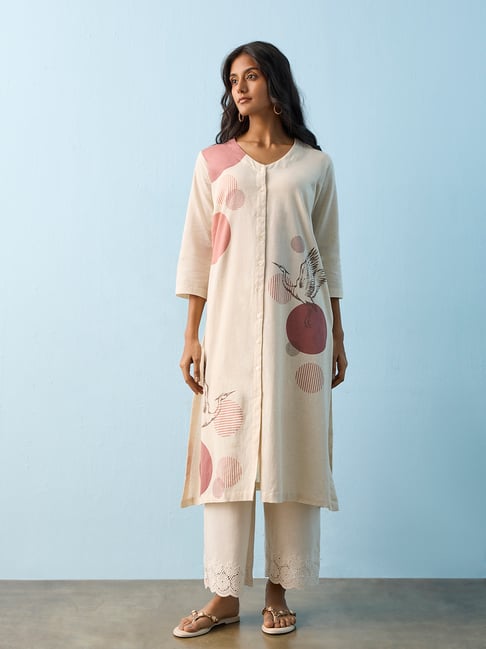 Utsa by Westside Light Beige Printed Cotton-Blend A-Line Kurta-picture-16