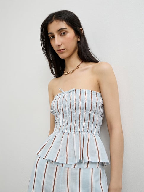 Nuon by Westside Light Blue Striped Peplum Top