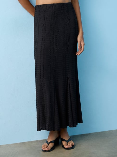 LOV by Westside Black Textured High-Rise Skirt-picture-14
