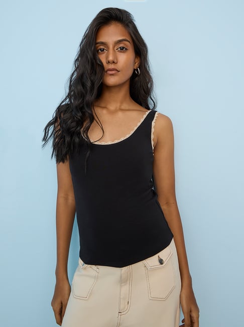 LOV by Westside Black Lace Detail Cotton-Blend Top-picture-16