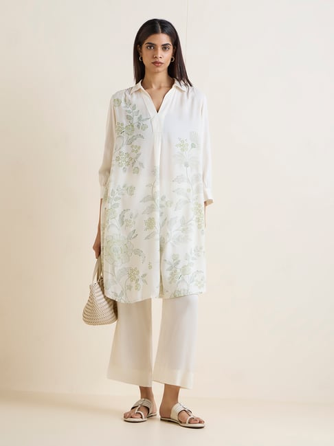 Zuba by Westside White Floral Printed A-Line Kurta-picture-24